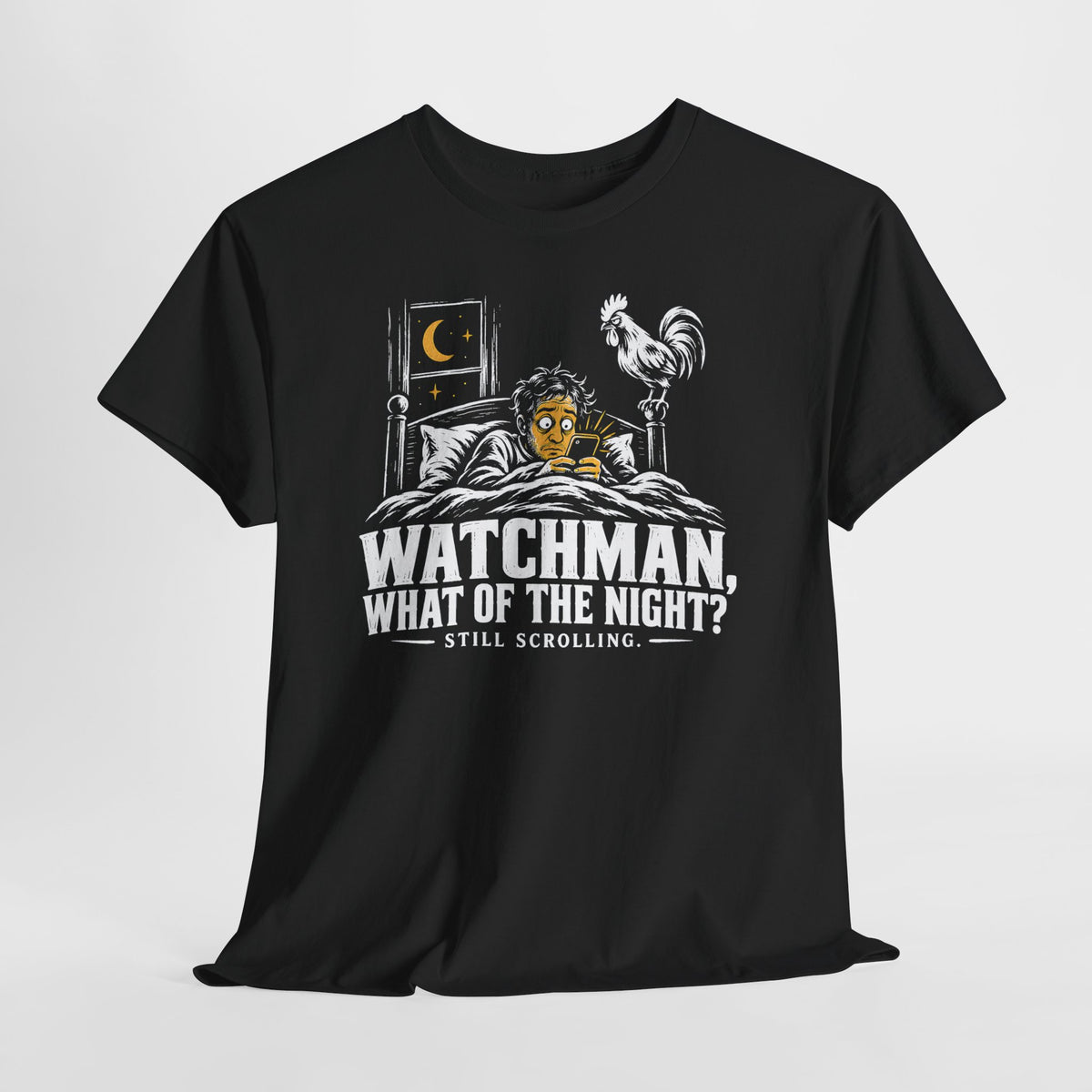 Camiseta "Watchman, Still Scrolling?" | Camiseta cristiana divertida con gráfico de Isaías 21:11