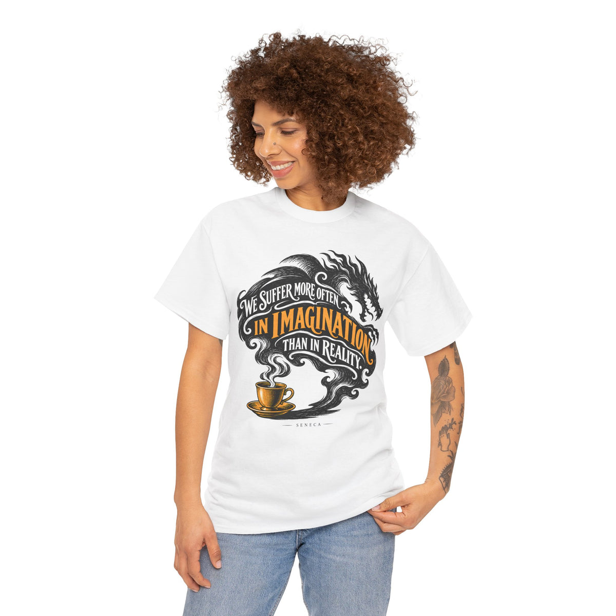Seneca We Suffer More in Imagination T-shirt – Donkey Talk graphic tee
