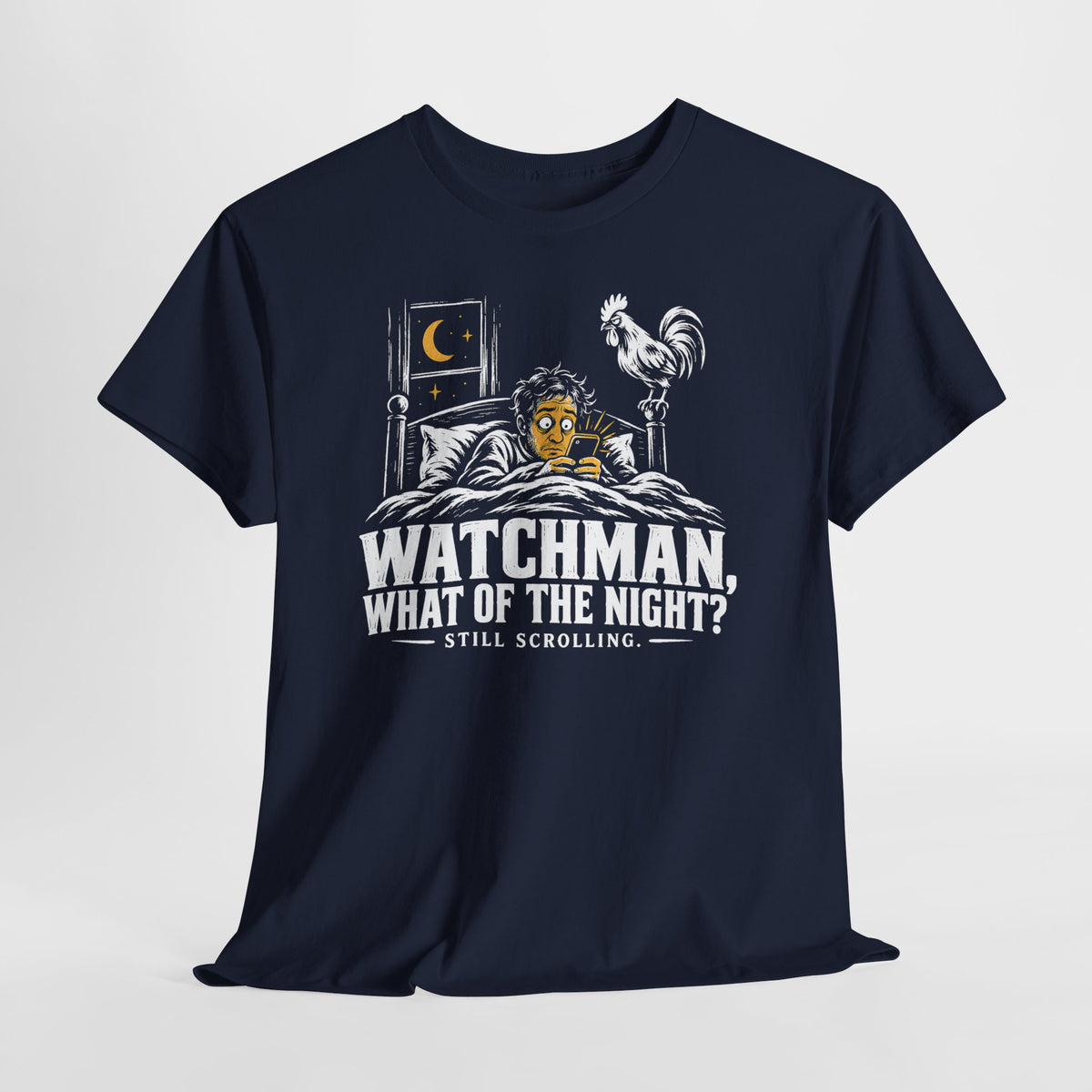 Camiseta "Watchman, Still Scrolling?" | Camiseta cristiana divertida con gráfico de Isaías 21:11