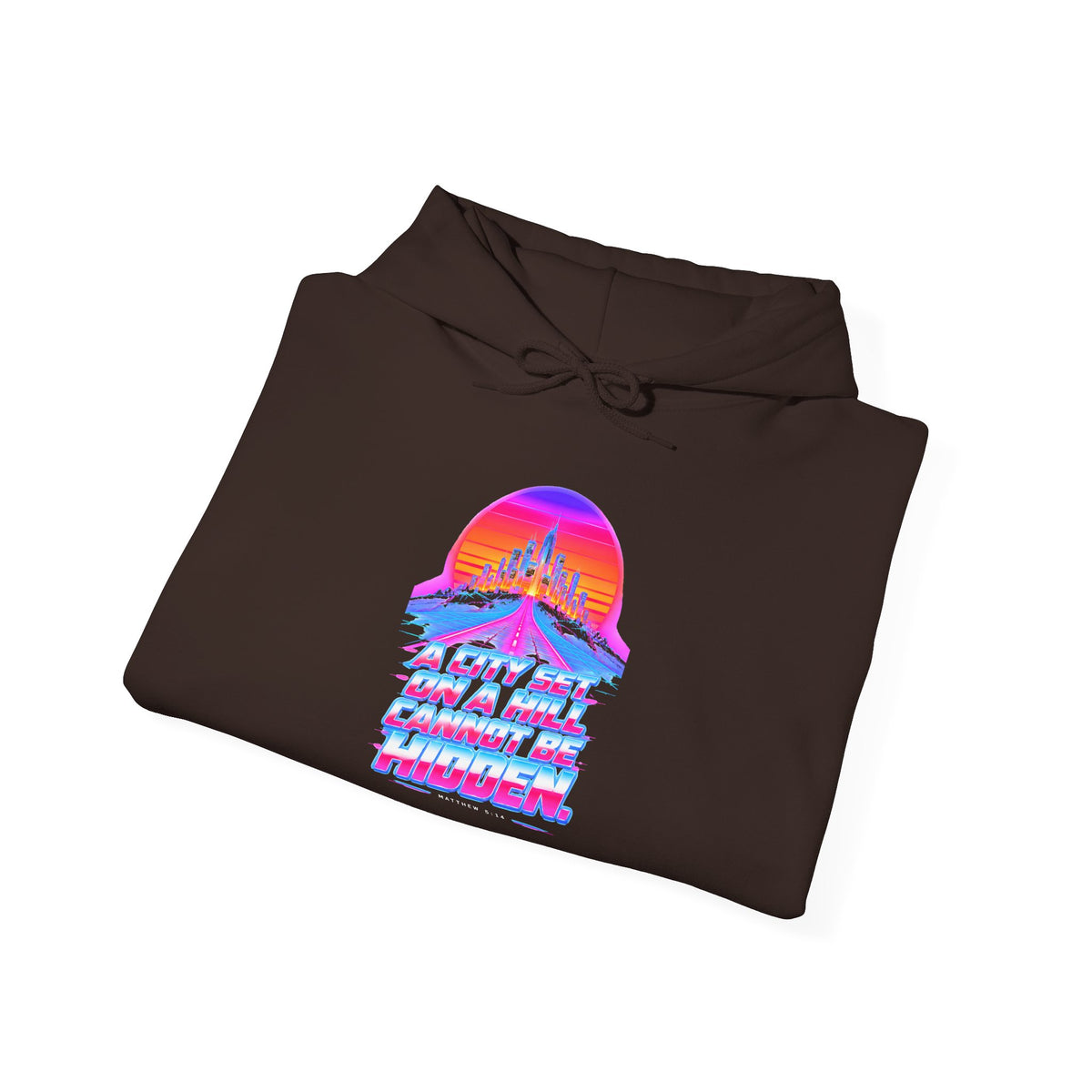 A City on a Hill Synthwave Hoodie | Matthew 5:14 Retro Hoodie