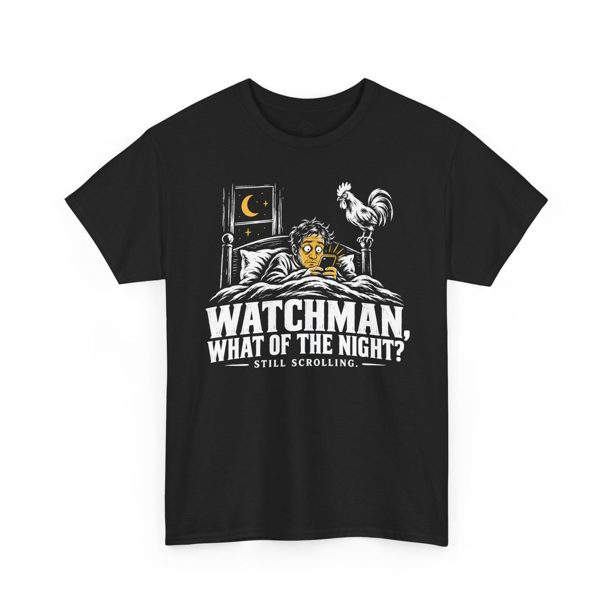 Camiseta "Watchman, Still Scrolling?" | Camiseta cristiana divertida con gráfico de Isaías 21:11