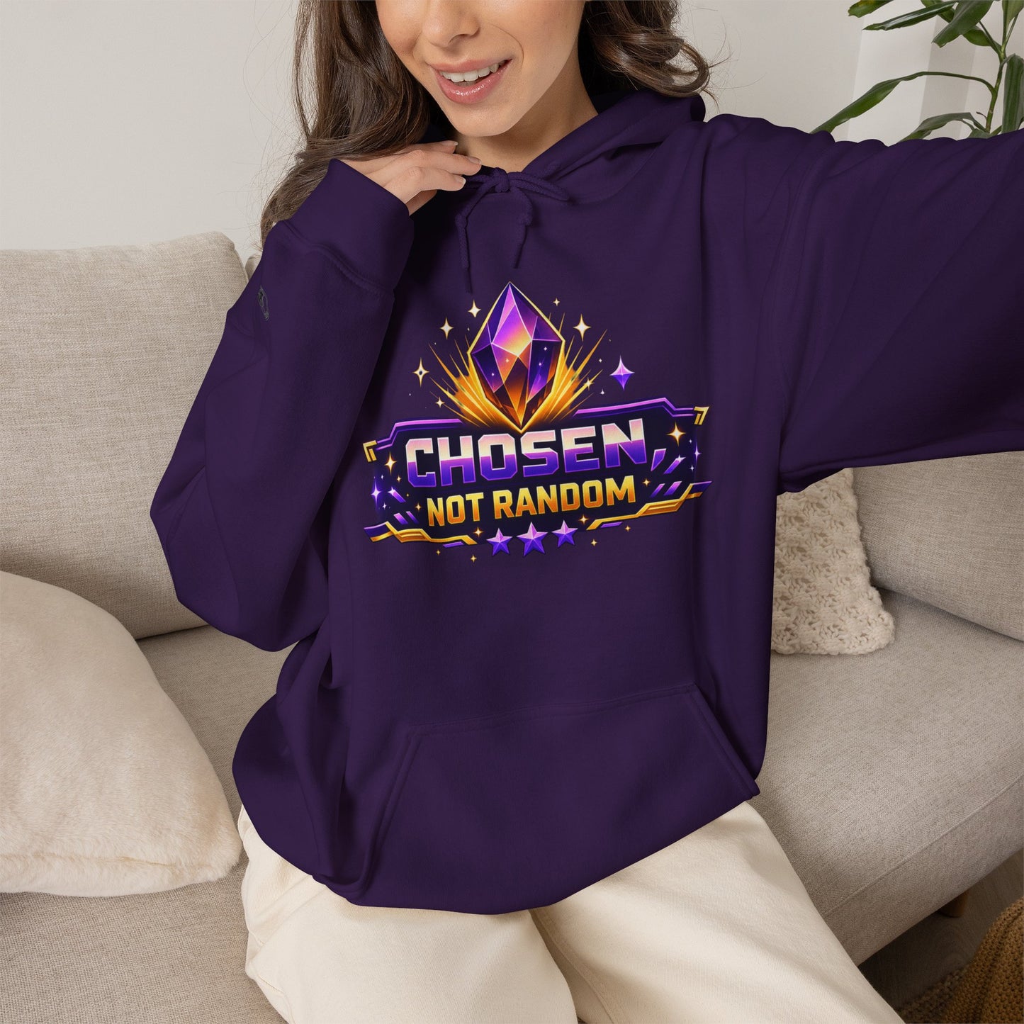 Chosen Not Random Hoodie — Gamer Badge Graphic Hooded Sweatshirt
