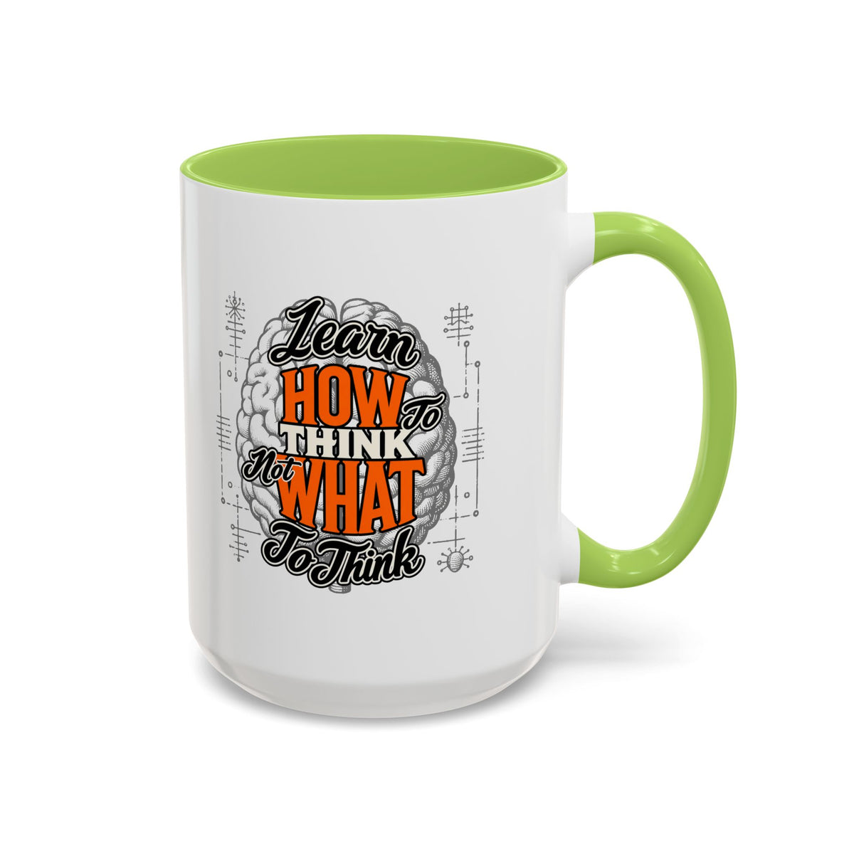 Taza de café con acento: "Aprende a pensar, no qué pensar", taza con frase inspiradora