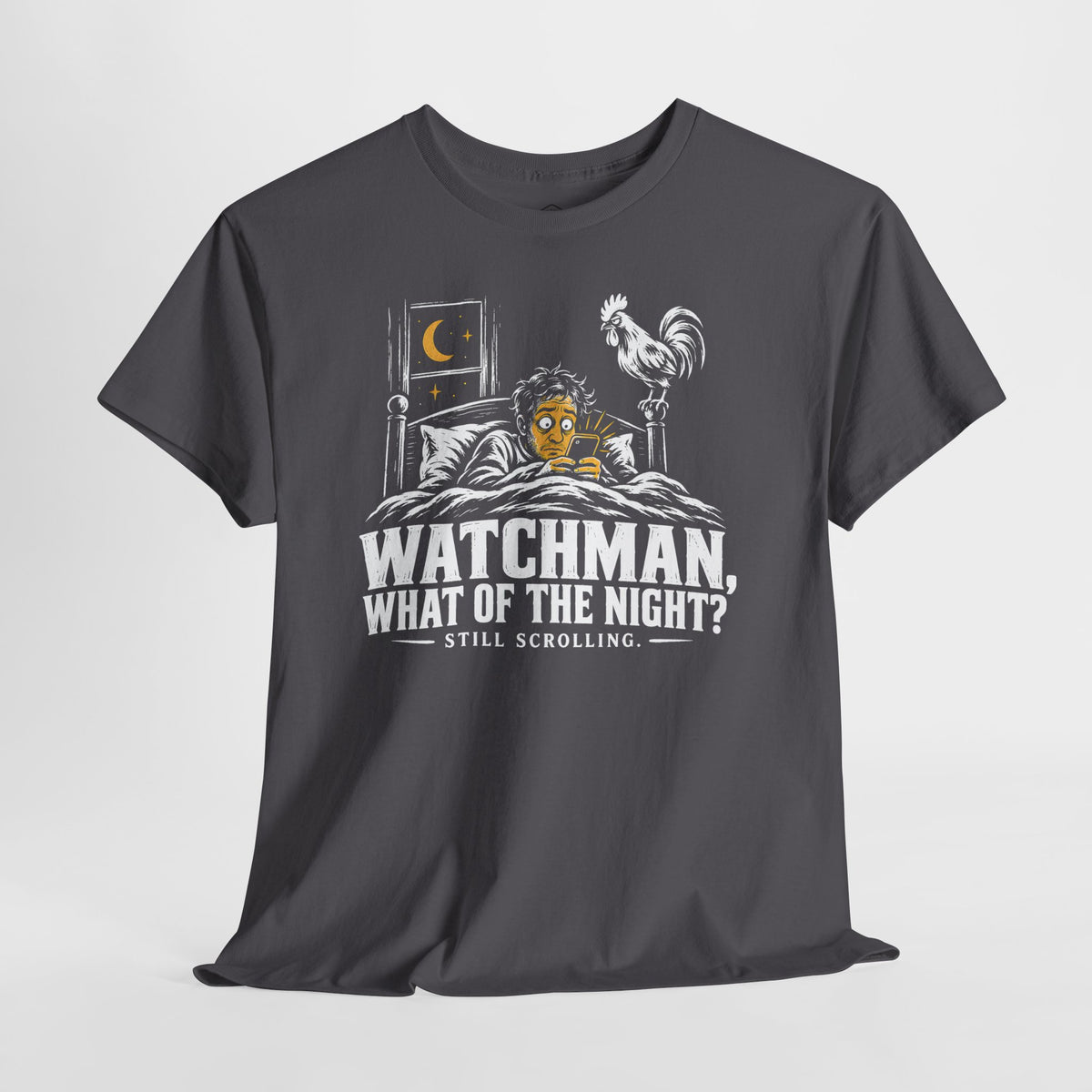 Camiseta "Watchman, Still Scrolling?" | Camiseta cristiana divertida con gráfico de Isaías 21:11
