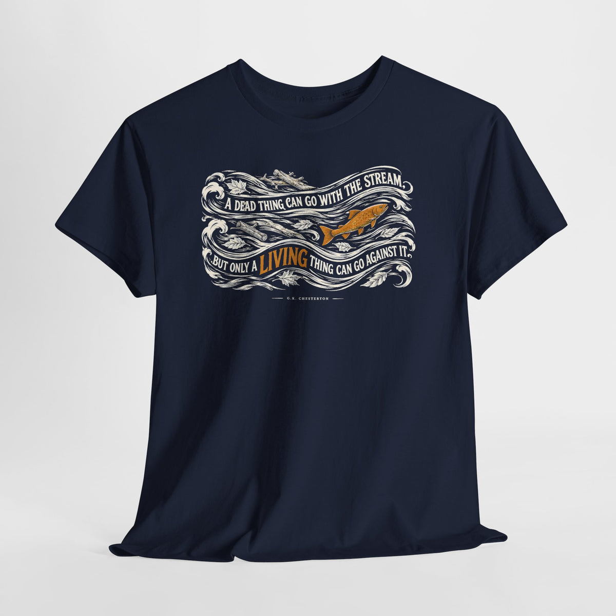 Chesterton Fish Go With the Stream T-shirt – Donkey Talk graphic tee