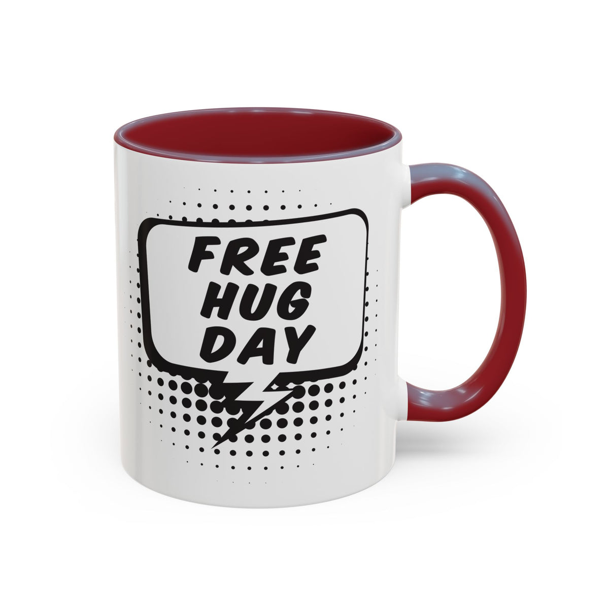Free Hug Day Accent Coffee Mug – Funny Black & White Comic Speech Bubble Design (11/15 oz)