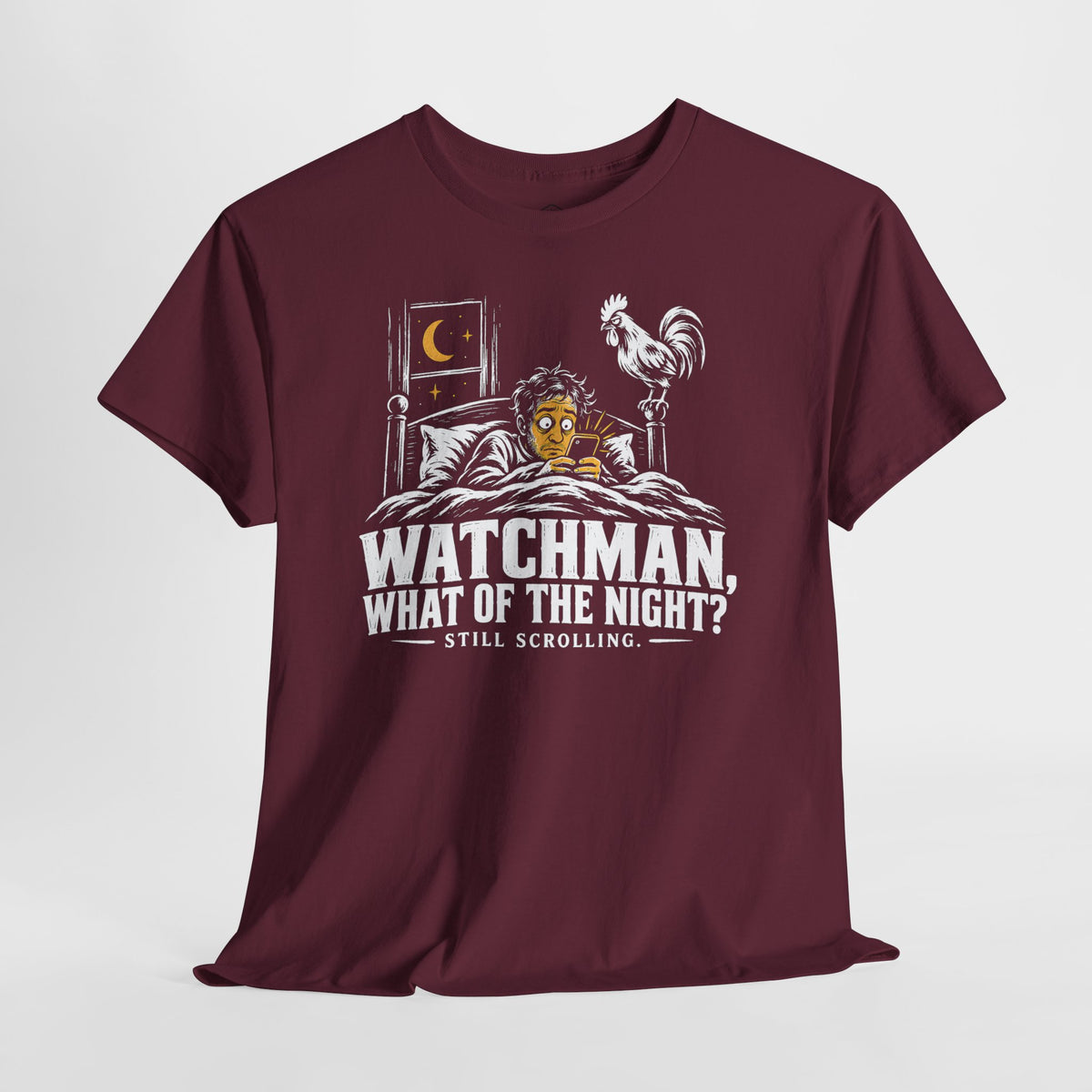 Camiseta "Watchman, Still Scrolling?" | Camiseta cristiana divertida con gráfico de Isaías 21:11