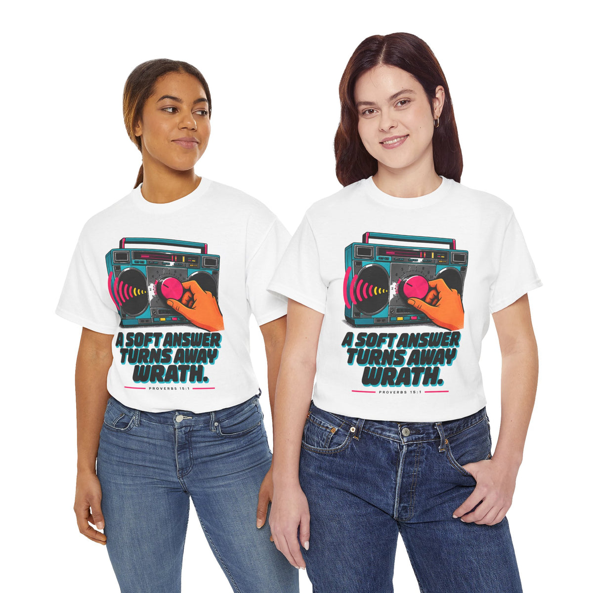Camiseta "Turn Down the Volume" Boombox | Camiseta de Proverbios 15:1 "A Soft Answer"