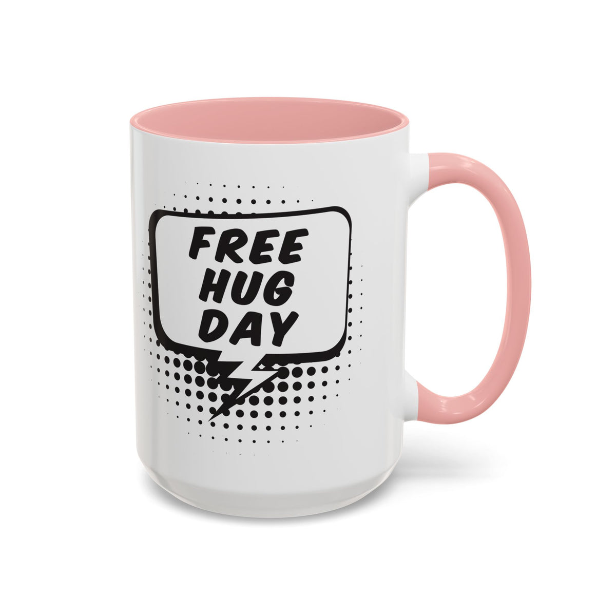 Free Hug Day comic speech bubble coffee mug – Donkey Talk ceramic mug