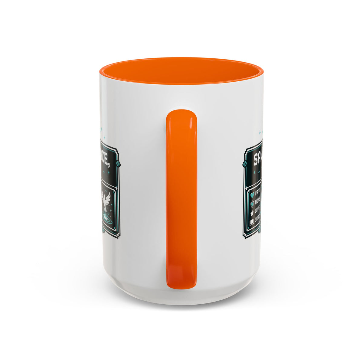 Christian Coffee Mug — "Saved by Grace, Not XP" Gamer Faith Accent Mug