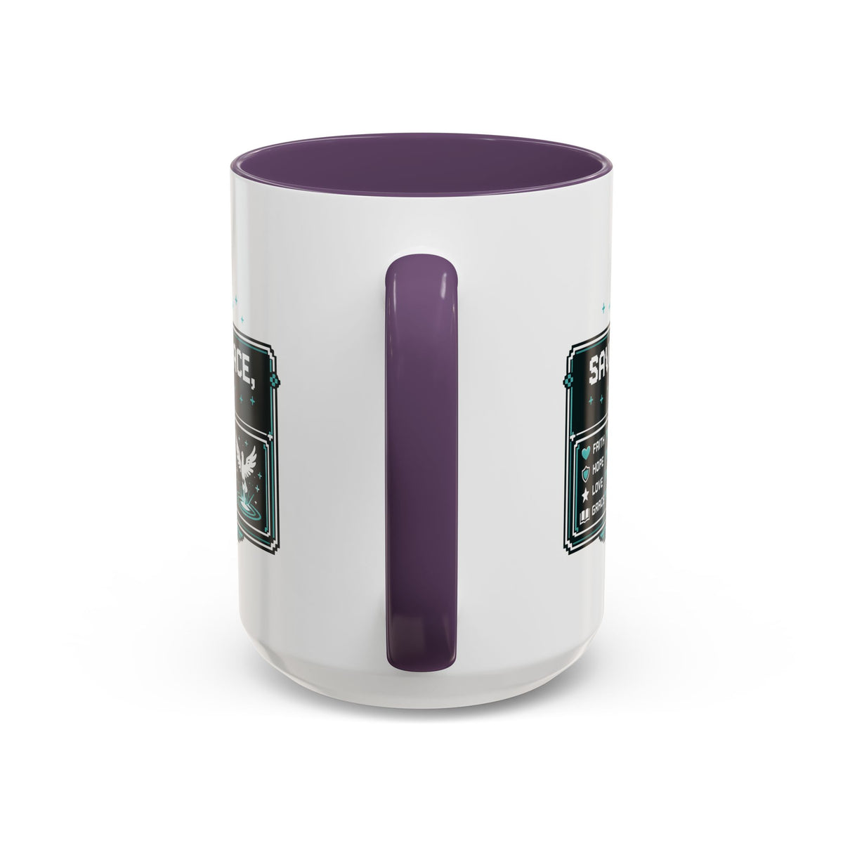 Christian Coffee Mug — "Saved by Grace, Not XP" Gamer Faith Accent Mug