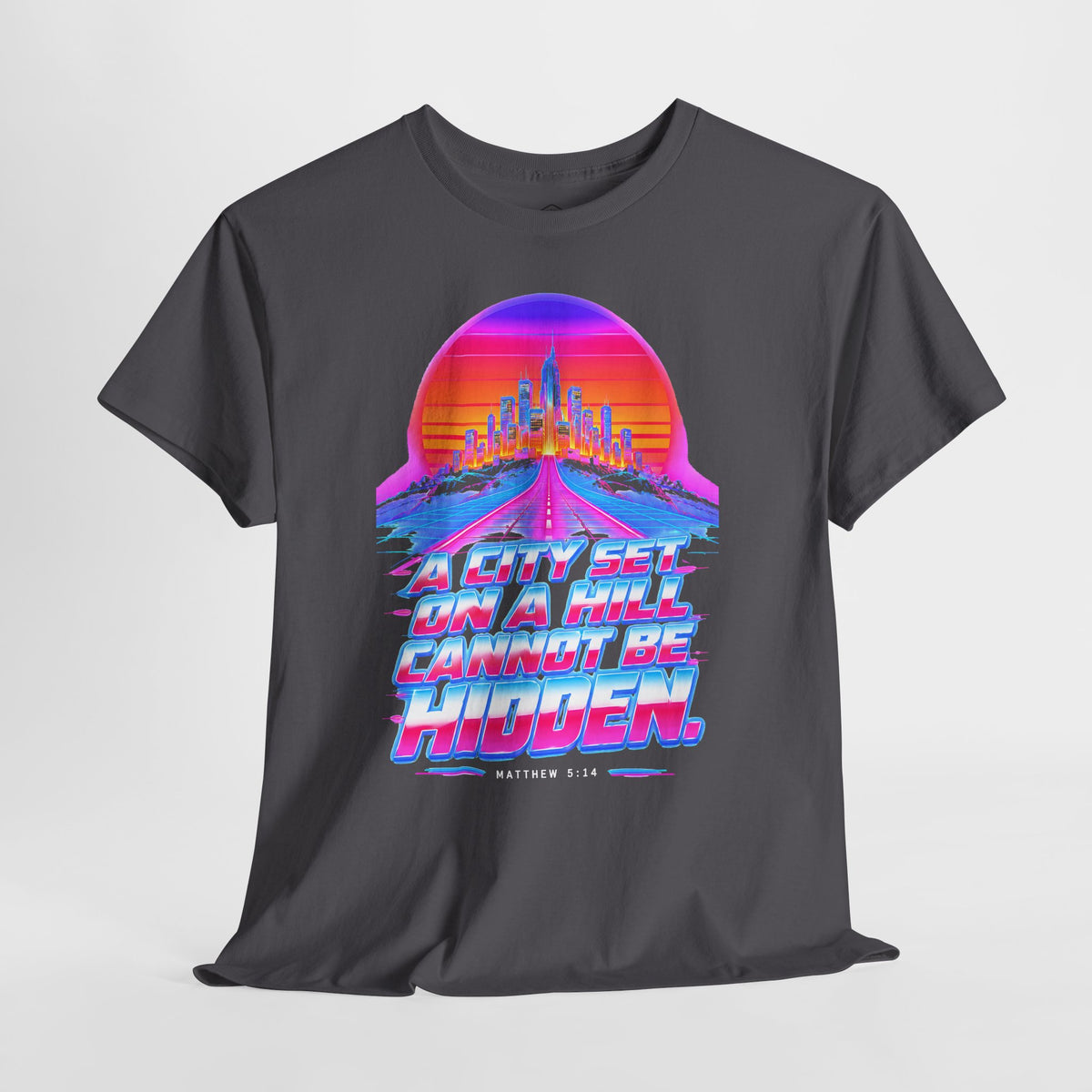 A City on a Hill Synthwave T-shirt – Donkey Talk graphic tee