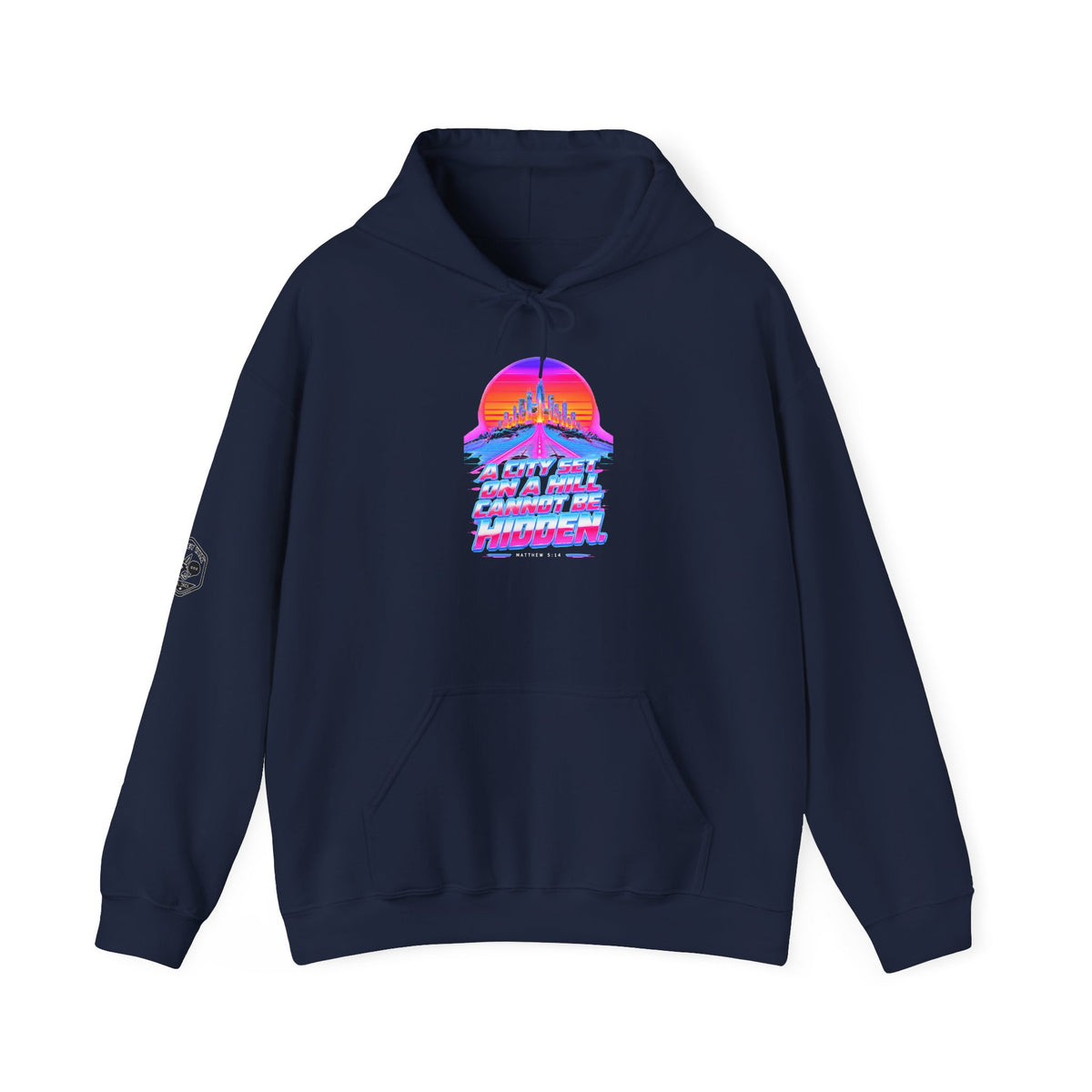 A City on a Hill Synthwave Hoodie | Matthew 5:14 Retro Hoodie
