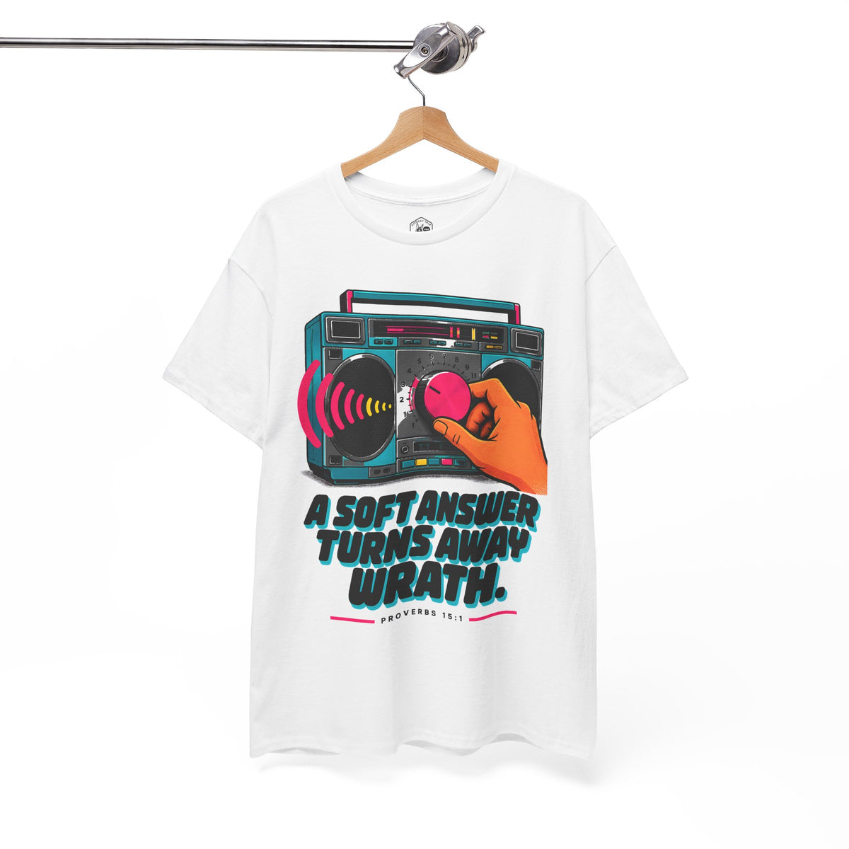 Camiseta "Turn Down the Volume" Boombox | Camiseta de Proverbios 15:1 "A Soft Answer"