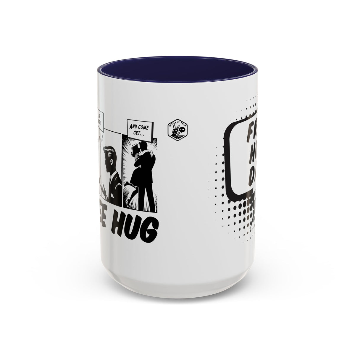Free Hug Day comic speech bubble coffee mug – Donkey Talk ceramic mug