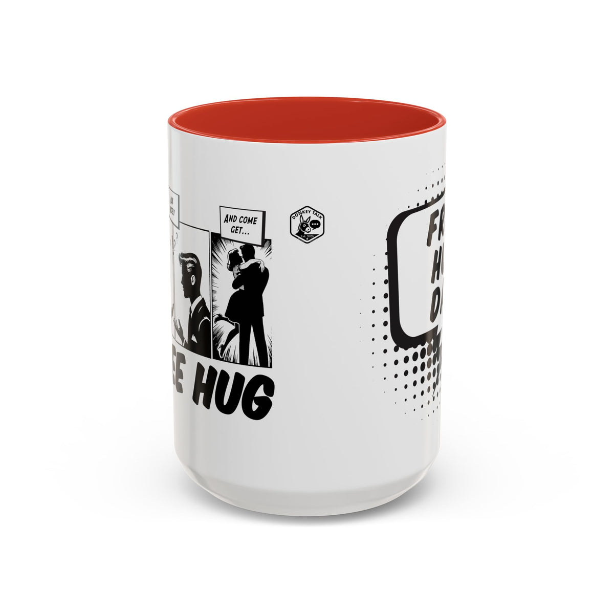 Free Hug Day comic speech bubble coffee mug – Donkey Talk ceramic mug