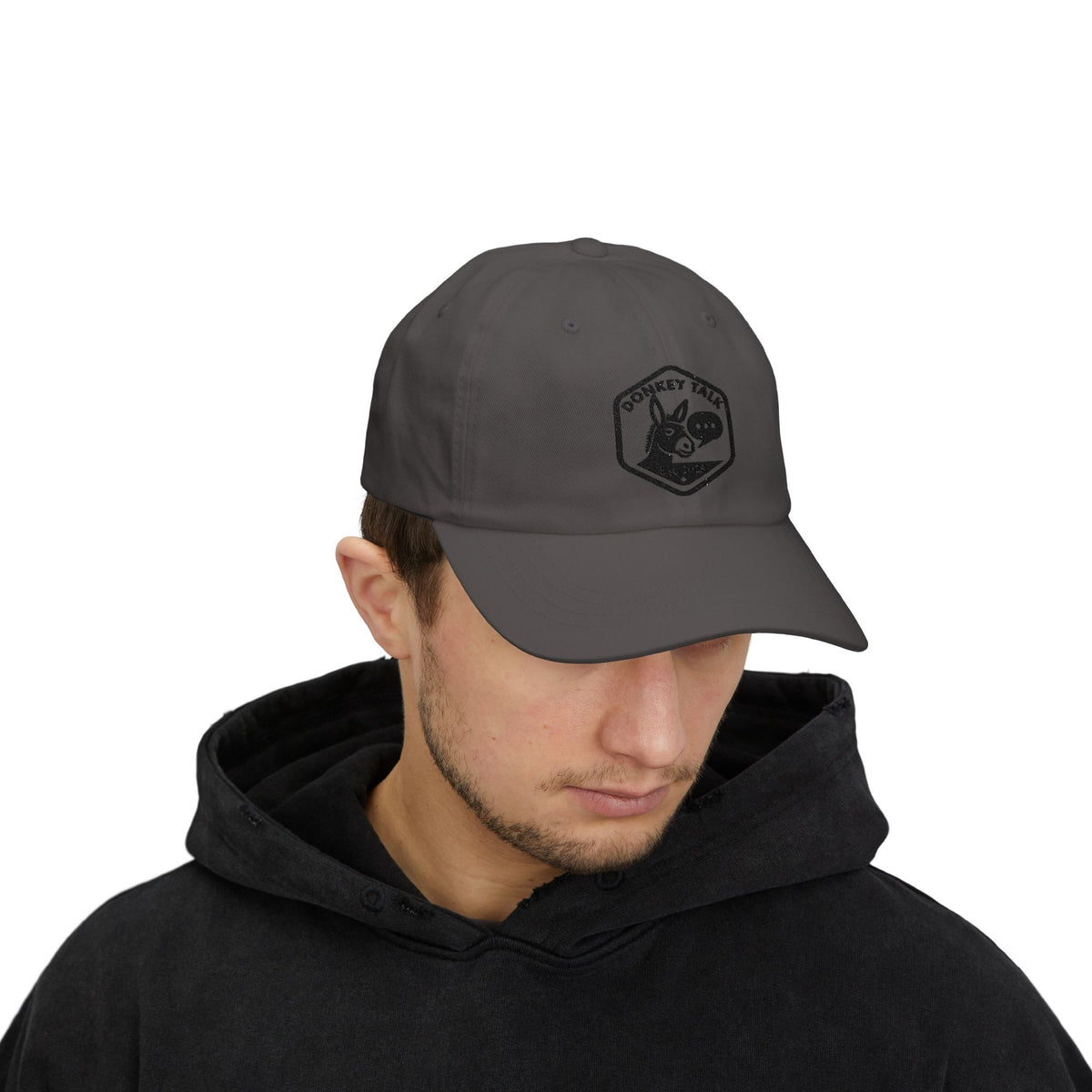 Donkey Talk logo white dad cap