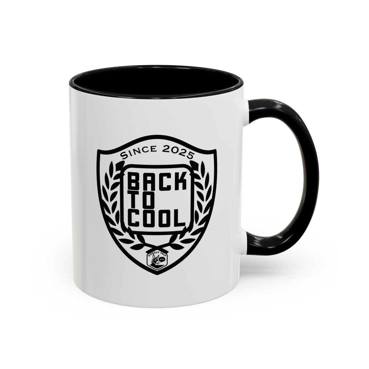 Back to Cool shield accent coffee mug – Donkey Talk ceramic mug