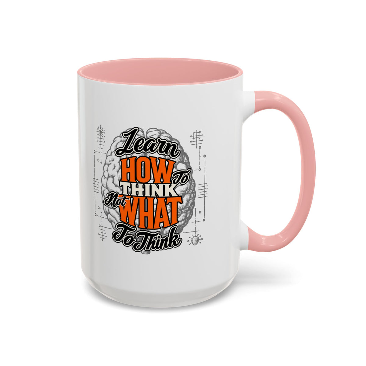 Taza de café con acento: "Aprende a pensar, no qué pensar", taza con frase inspiradora