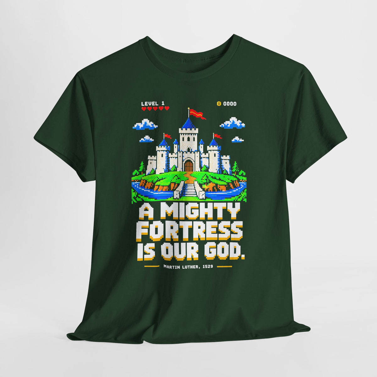A Mighty Fortress 8-Bit Castle T-shirt – Donkey Talk graphic tee