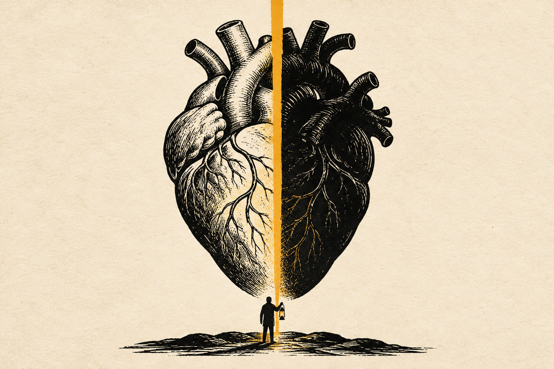 A heart divided by a single line running through its centre