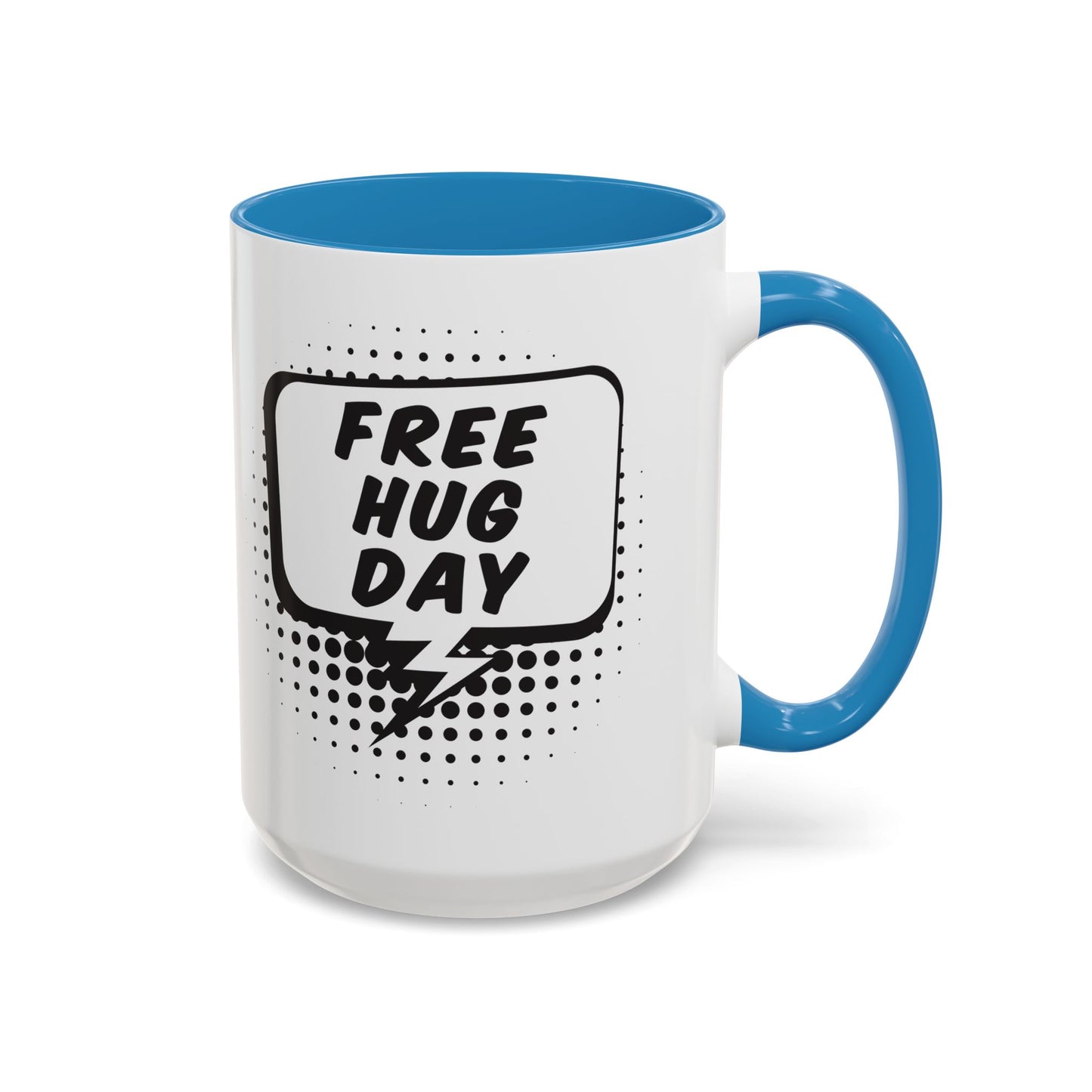 Free Hug Day Accent Coffee Mug – Funny Black & White Comic Speech Bubble Design (11/15 oz)