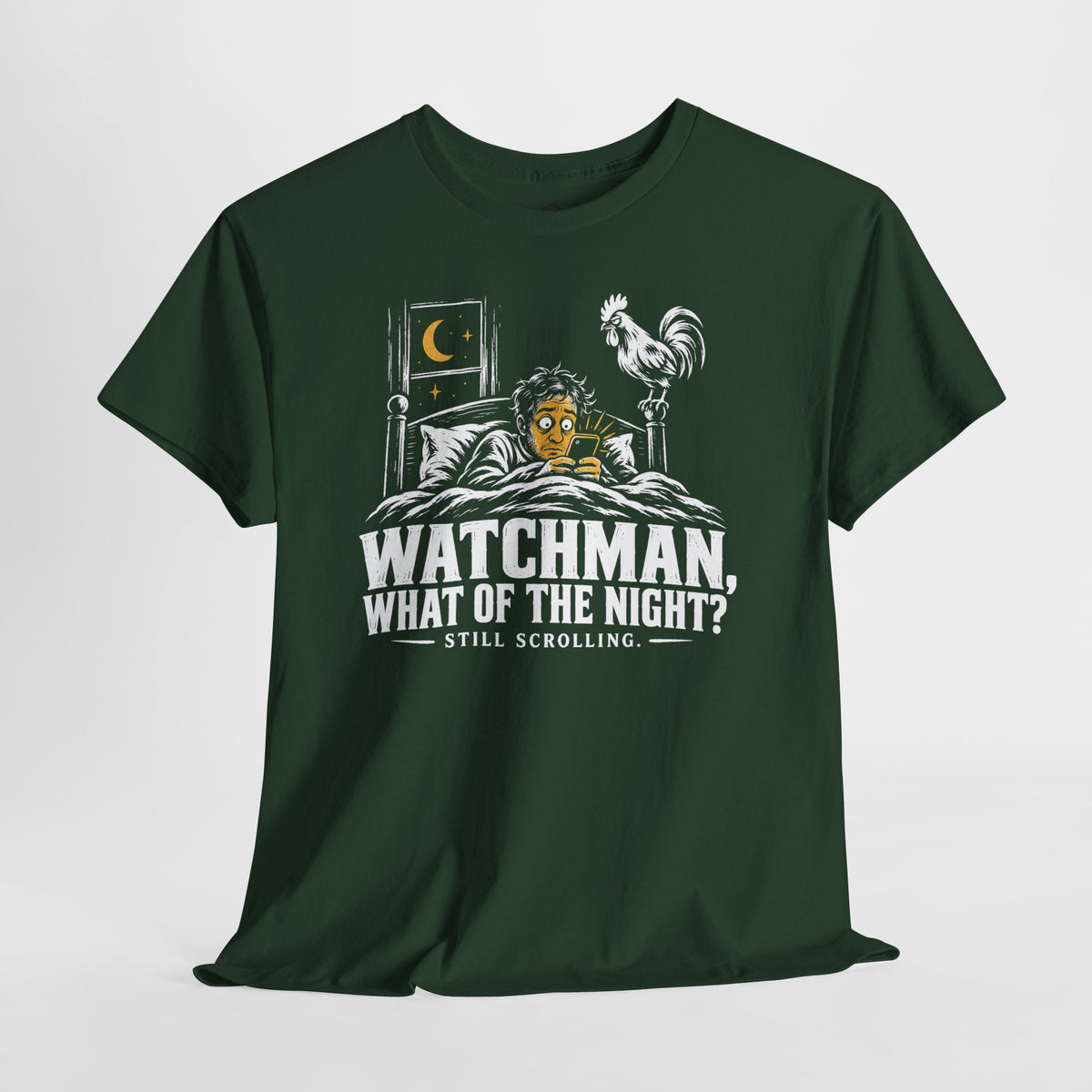 Camiseta "Watchman, Still Scrolling?" | Camiseta cristiana divertida con gráfico de Isaías 21:11