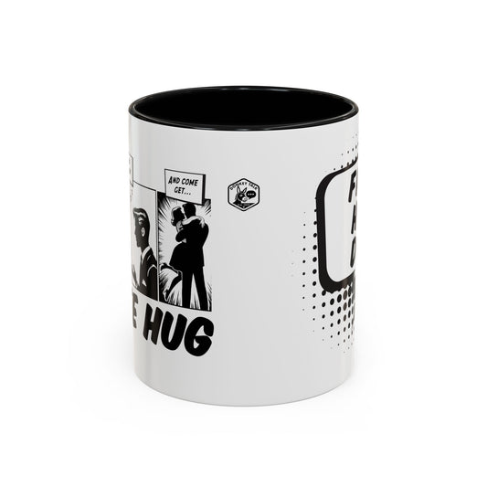 Free Hug Day Accent Coffee Mug – Funny Black & White Comic Speech Bubble Design (11/15 oz)