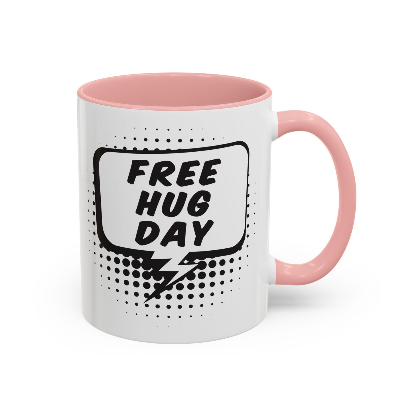 Free Hug Day Accent Coffee Mug – Funny Black & White Comic Speech Bubble Design (11/15 oz)