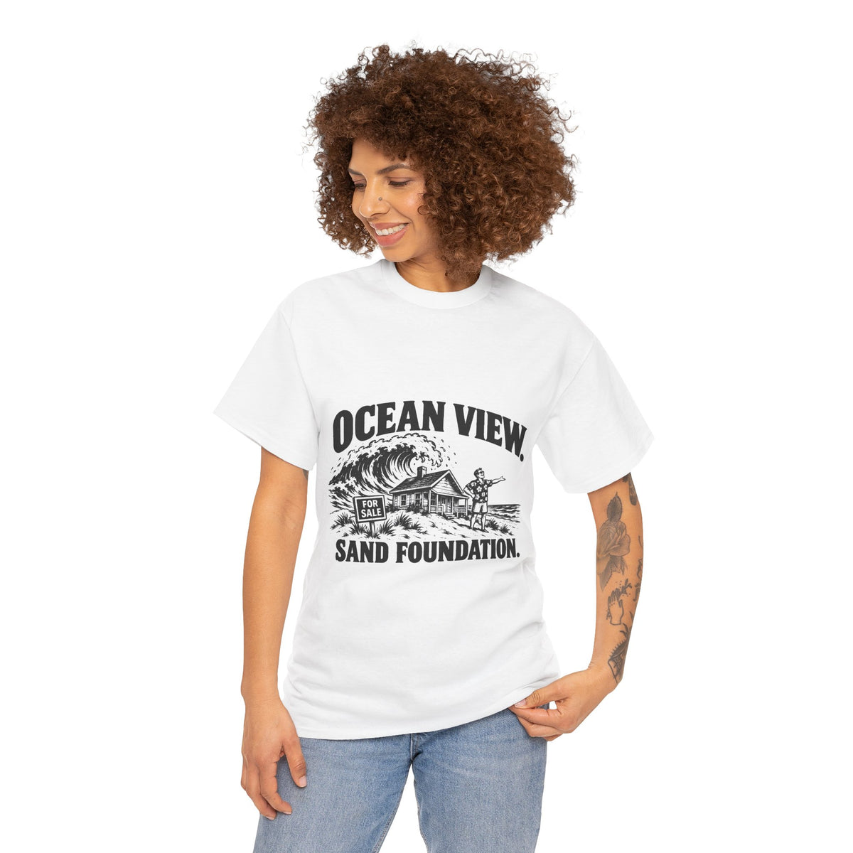 Ocean View, Sand Foundation T-Shirt | Matthew 7:26 Funny Christian Tee