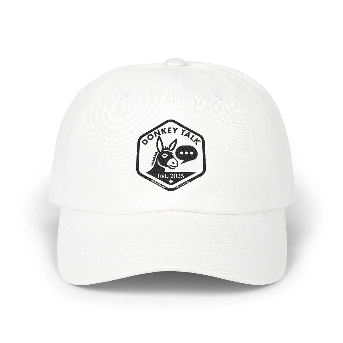 Donkey Talk logo white dad cap