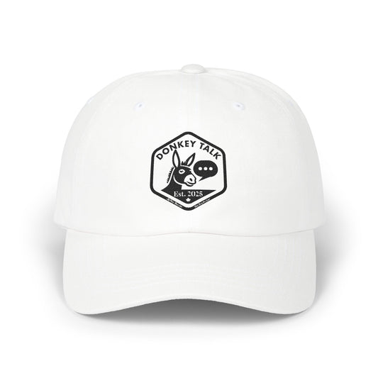 Donkey Talk logo white dad cap