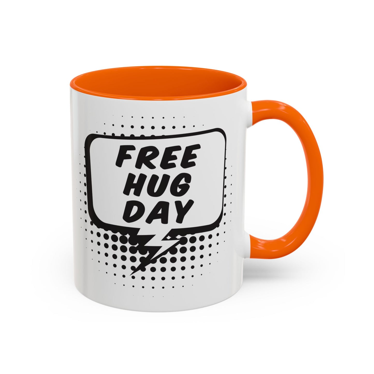 Free Hug Day Accent Coffee Mug – Funny Black & White Comic Speech Bubble Design (11/15 oz)