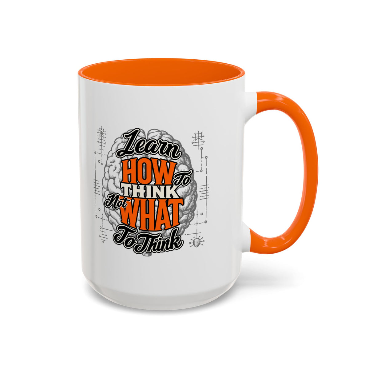 Taza de café con acento: "Aprende a pensar, no qué pensar", taza con frase inspiradora