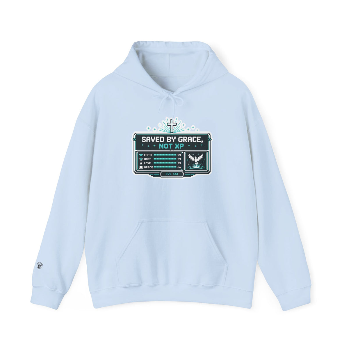 Christian Gamer Hoodie - "Saved by Grace, Not XP" Faith & Gaming Pullover