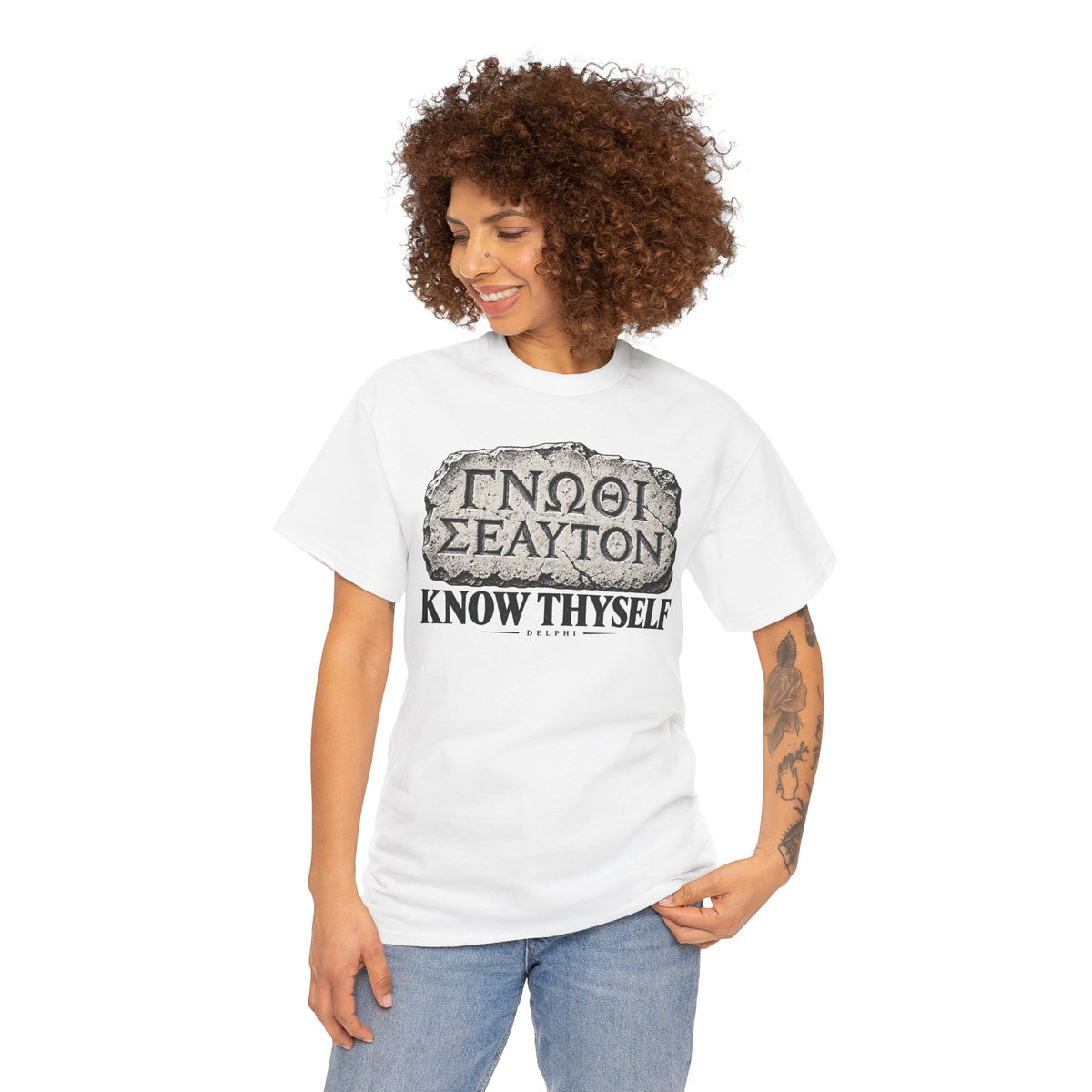 Know Thyself Delphi Stone T-shirt – Donkey Talk graphic tee