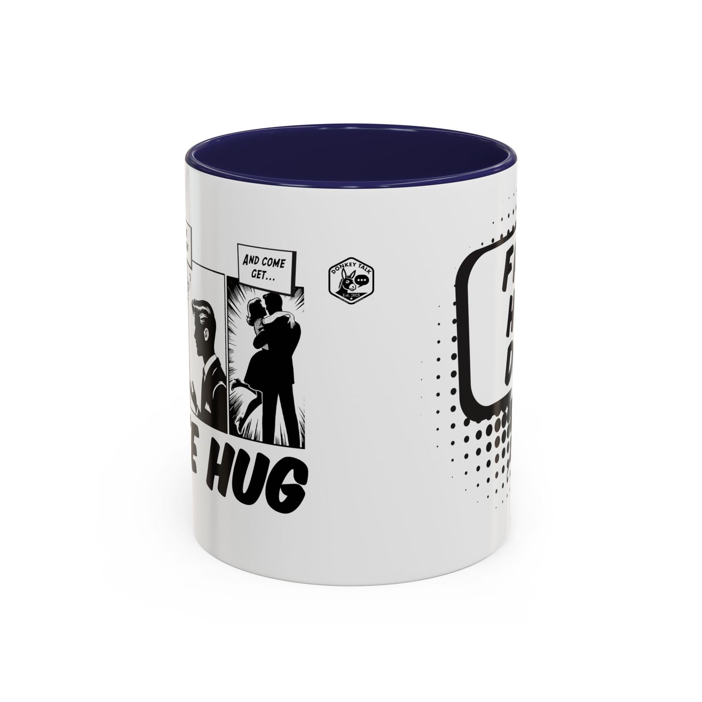 Free Hug Day Accent Coffee Mug – Funny Black & White Comic Speech Bubble Design (11/15 oz)