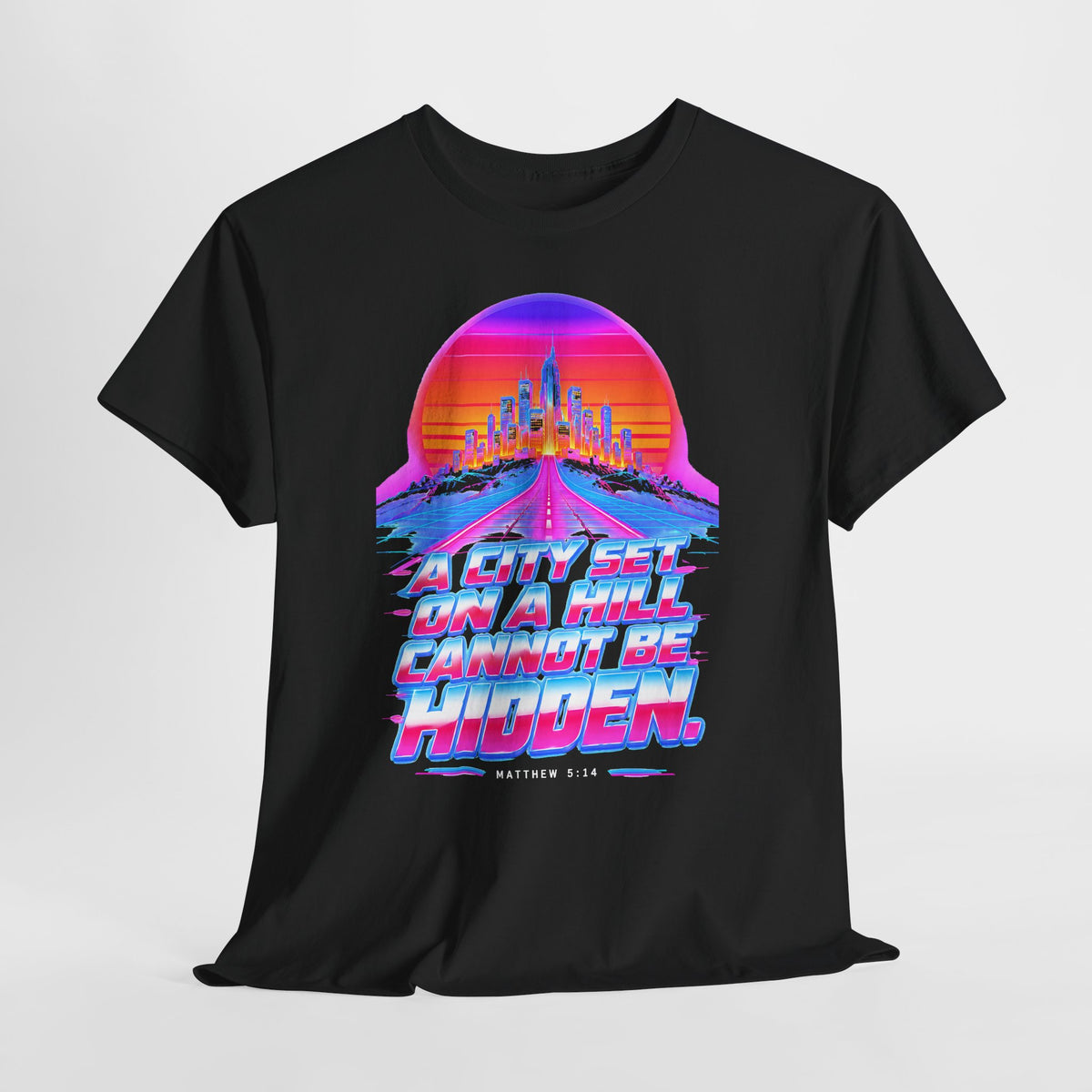 A City on a Hill Synthwave T-shirt – Donkey Talk graphic tee