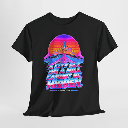 A City on a Hill Synthwave T-shirt – Donkey Talk graphic tee