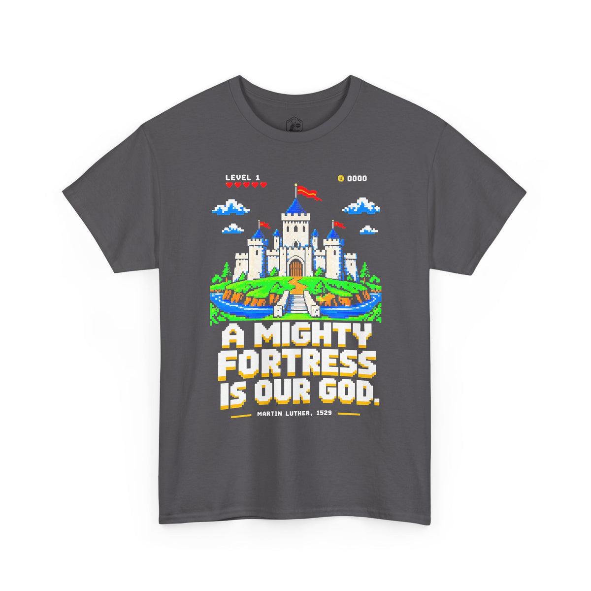 A Mighty Fortress 8-Bit Castle T-shirt – Donkey Talk graphic tee