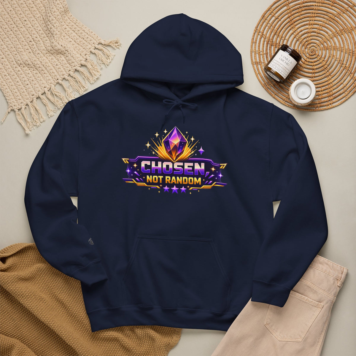 Chosen Not Random Hoodie — Gamer Badge Graphic Hooded Sweatshirt