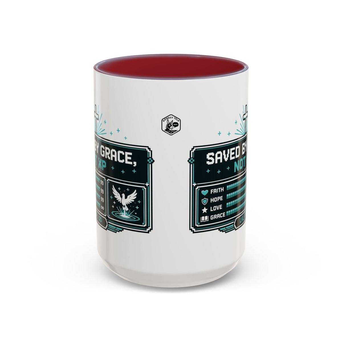 Saved by Grace Not XP Christian gamer mug – Donkey Talk ceramic mug