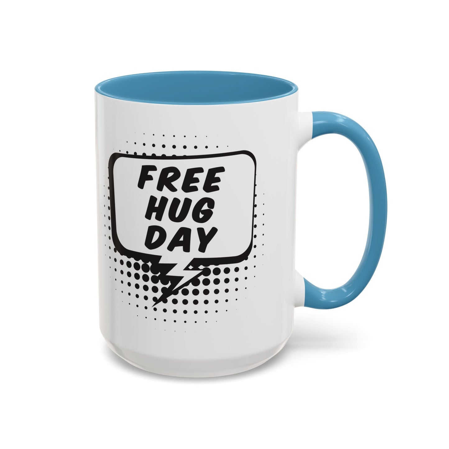 Free Hug Day Accent Coffee Mug – Funny Black & White Comic Speech Bubble Design (11/15 oz)