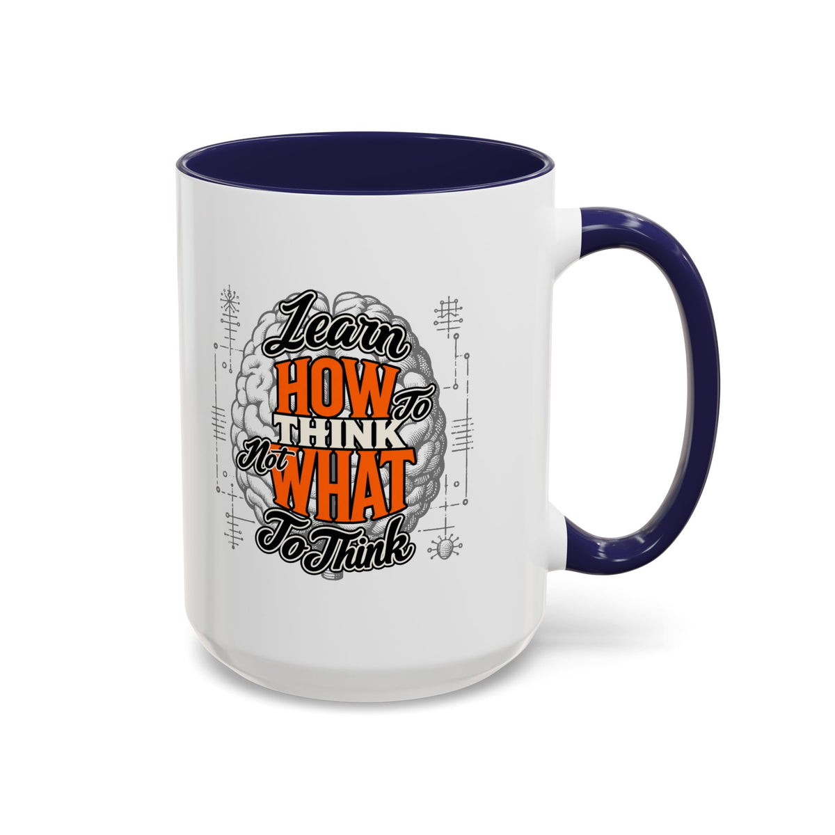 Taza de café con acento: "Aprende a pensar, no qué pensar", taza con frase inspiradora