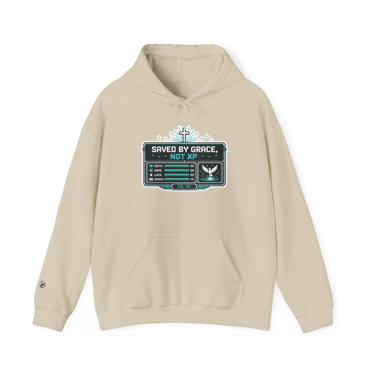 Christian Gamer Hoodie - "Saved by Grace, Not XP" Faith & Gaming Pullover