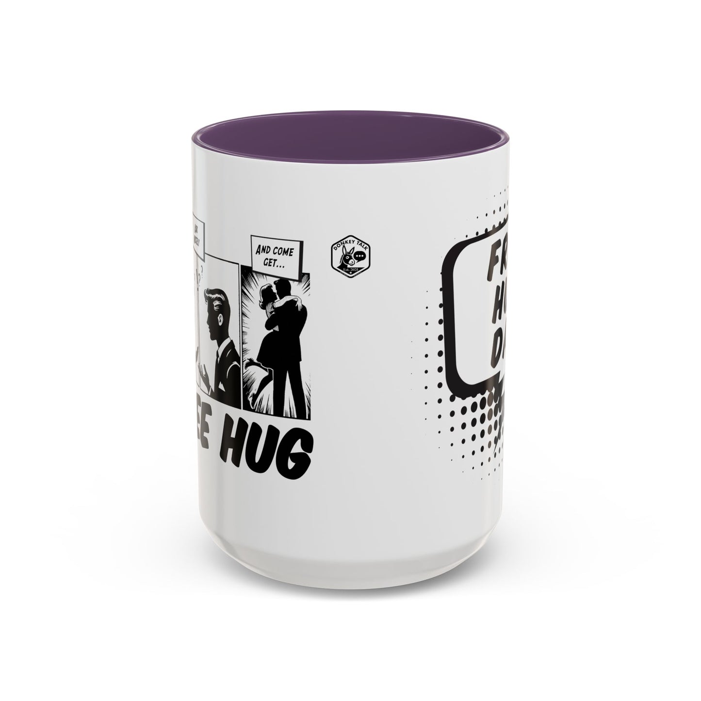 Free Hug Day Accent Coffee Mug – Funny Black & White Comic Speech Bubble Design (11/15 oz)