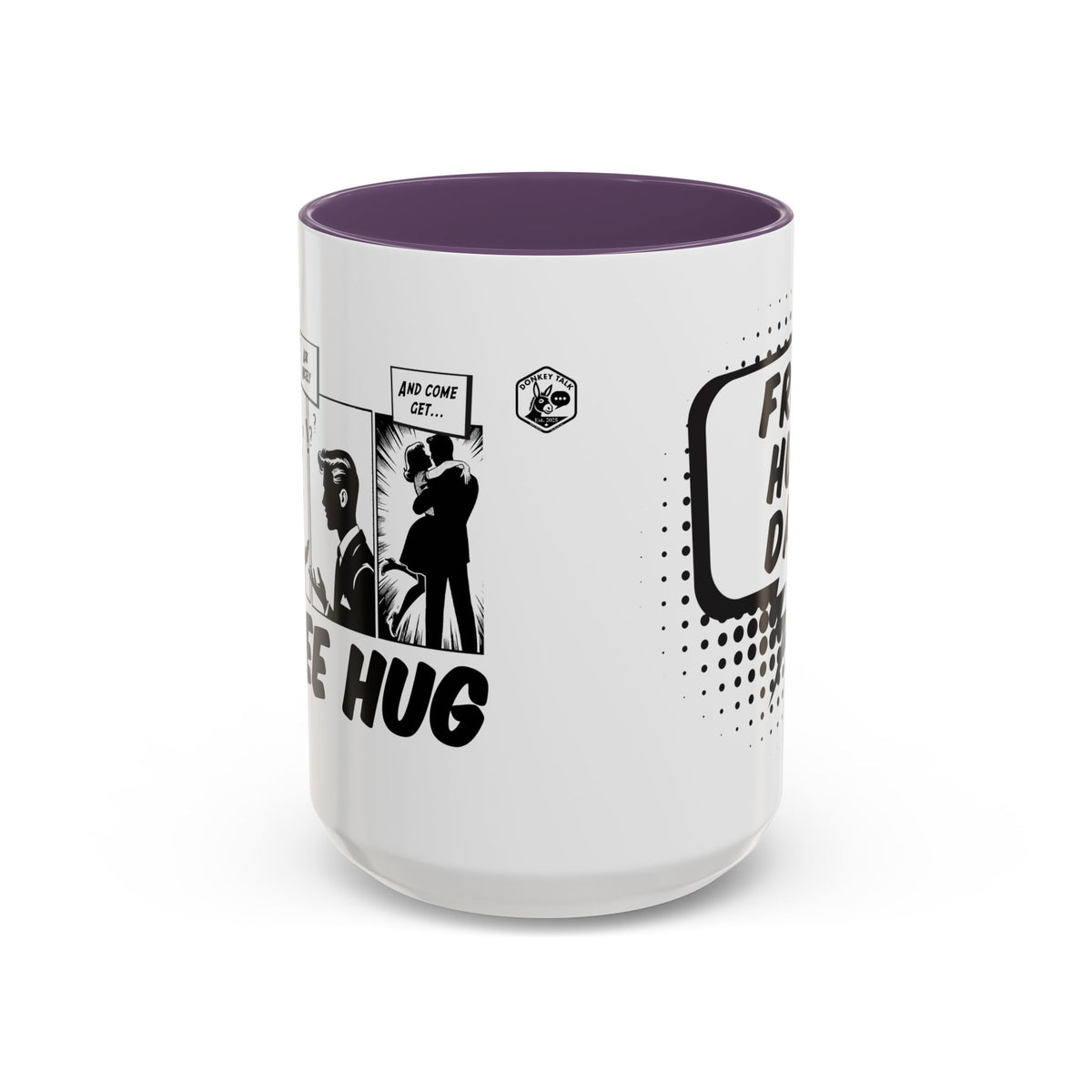 Free Hug Day comic speech bubble coffee mug – Donkey Talk ceramic mug