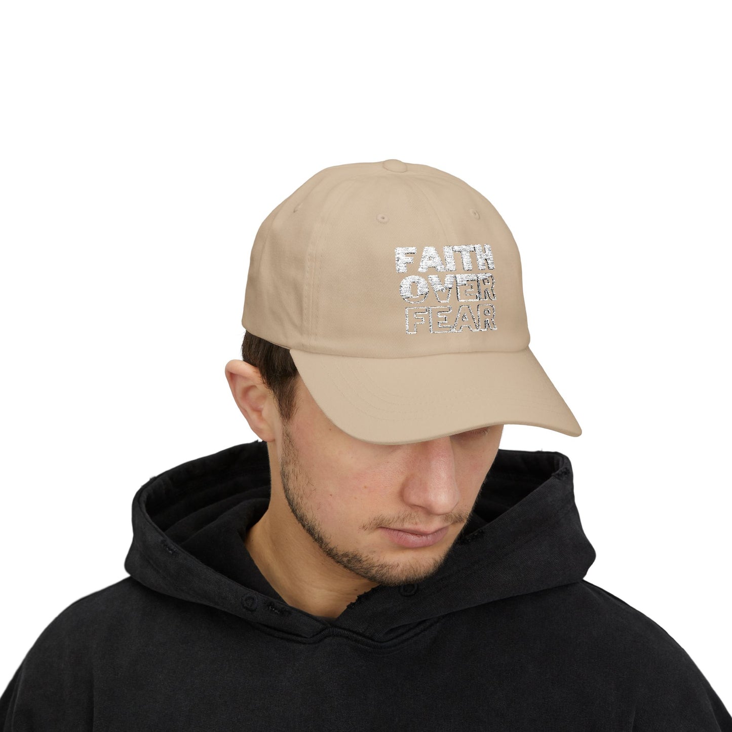 Faith Over Fear Classic Dad Cap - Inspirational White Hat for Everyday Wear