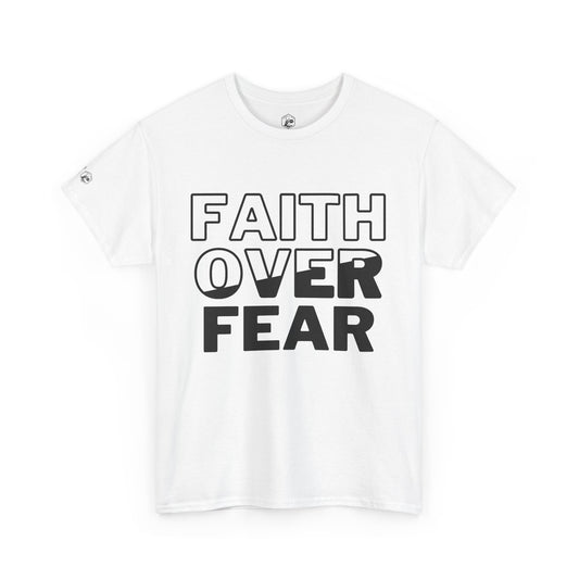 Inspirational Unisex Heavy Cotton Tee - 'Faith Over Fear'- White