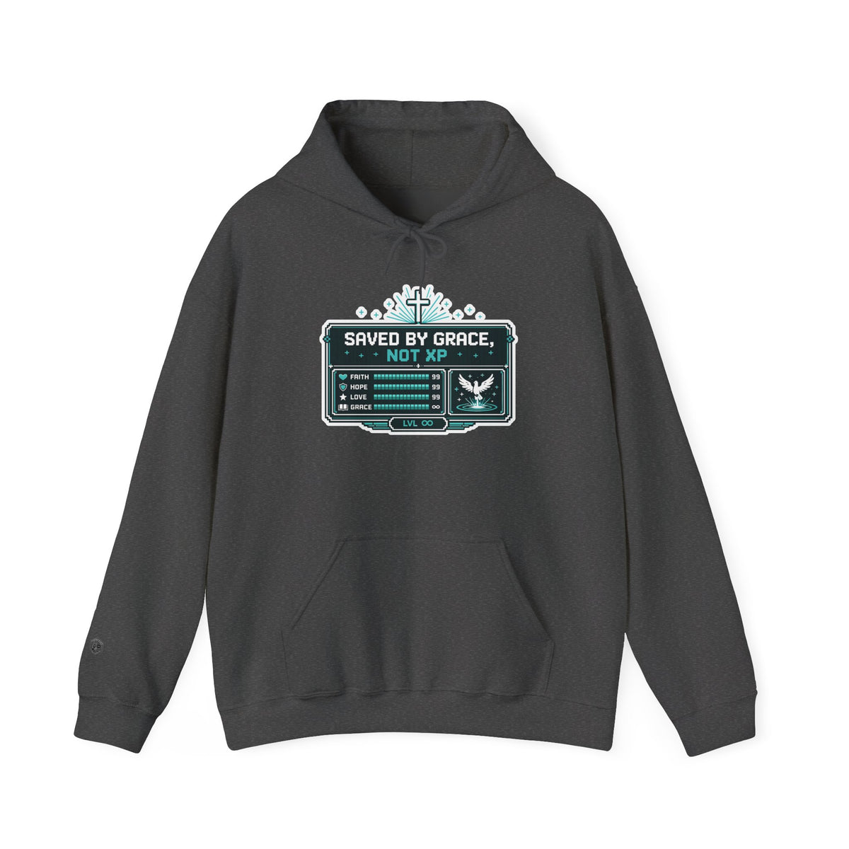 Christian Gamer Hoodie - "Saved by Grace, Not XP" Faith & Gaming Pullover